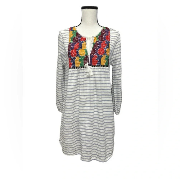 J Crew Embroidered Striped Tunic Cover Up Size Small Beachy Boho Cotton - Picture 1 of 5